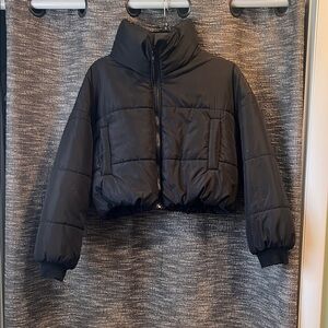 Women's Cropped Black Puffer Jacket